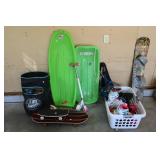 Childrens sporting goods lot (sleds, roller