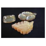 Marigold carnival glass 4 leaf trinket dishes,
