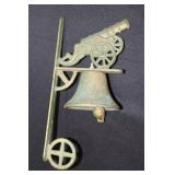 Wall/pole mount dinner bell with cannon
