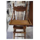 Pressed back oak and caned high chair