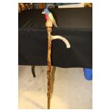 Handmade walking stick with bird and antler