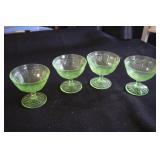 4 Princess pattern uranium green depression glass
