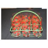 6 MCM strawberry drinking glasses with caddy