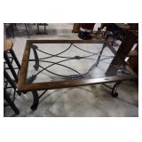 Iron, glass and wood coffee table 47x31x20H