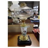 Oil lamp base with crane and marsh scene no top