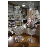 2 Antique pedestal oil lamps