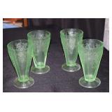 4 Lorraine pattern uranium green depression glass