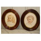 Oval framed pictures of a boy and girl 11.25 X