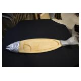 Wood and metal fish shaped serving tray
