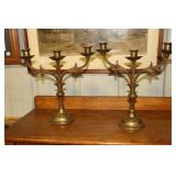 2 Three candle candelabras decorated with