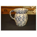 P R Storie spongeware pottery pitcher