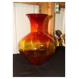 Large amberina handblown art glass vase similar