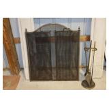 Brass and metal trifold fireplace screen and