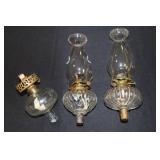 3 oil lamps - glass bottom one marked No 1 Solar