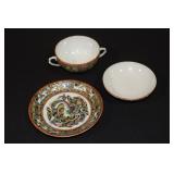 Famille Rose Medallion handled cup marked China,