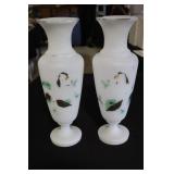 2 Brisol Glass 15" hand painted vases