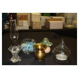 Miniature oil lamp, Hershey Kiss candy canister,