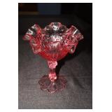 Fenton pink cabbage rose ruffled pedestal dish