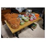 Oak finish table 30x60 with metal legs and 2 oak