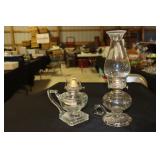 2 Antique oil finger or chamber lamps - one is