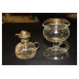 2 Antique oil finger or chamber lamps - one is