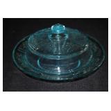 Federal Glass Cabbage Rose blue covered butter