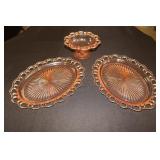 2 Hocking Glass Co pink depression Old Colony