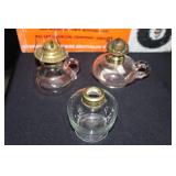 3 small oil lamps 2 finger lamps one regular oil