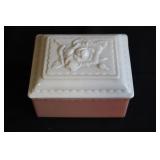 Fire King rose pink and white jewelry trinket box