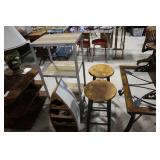 Lot - 2 stools, boat wine rack and small metal &