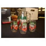 Strawberry decorated pitcher with 3 glasses