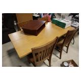 Oak finish table 30x60 with metal legs and 4 oak