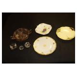 Pink depression handled dish, salts, East Germany