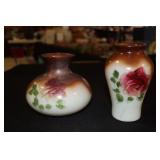 2 Hand painted rose decorated vases (mold mark