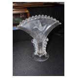 Candlewick style fan vase with etched duck and