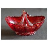 Fenton ruby red Button & Daisy twig handled