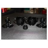 Black Amethyst creamer & sugar, candle holders