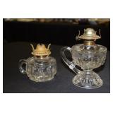 2 Clear glass finger oil lamps