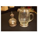 Glass cruet with Sterling base possibly marked L