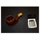 Ronson Lighter and ceramic ashtray
