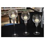 3 Crackle glass candle holders (smallest one has