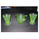 Cherry Blossom uranium green depression creamer &