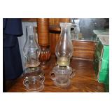 2 Antique oil finger or chamber lamps double