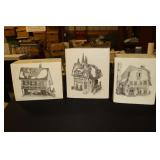 3 Department 56 lighted cottages - Santa
