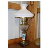 Brass and clear lamp with metal base and milk