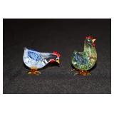 2 Miniature glass chickens