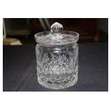 Crystal and etched glass biscuit jar (chip on