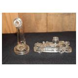 2 Clear glass candy dispensers - fire truck and