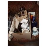 Lot - 2 Acrylic canisters, storage basket,