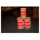 3 Davis Baking Powder tins